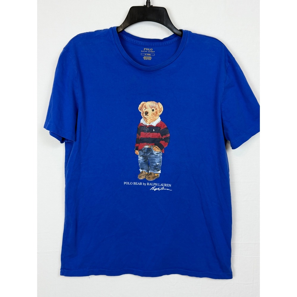 Polo Ralph Lauren Men Cotton T-Shirt M Blue Polo Bear Graphic Short Sleeve